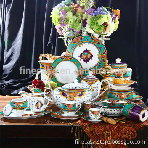 9 Inches Luxury Fine White Porcelain Pasta Bowl of Summer of Persia